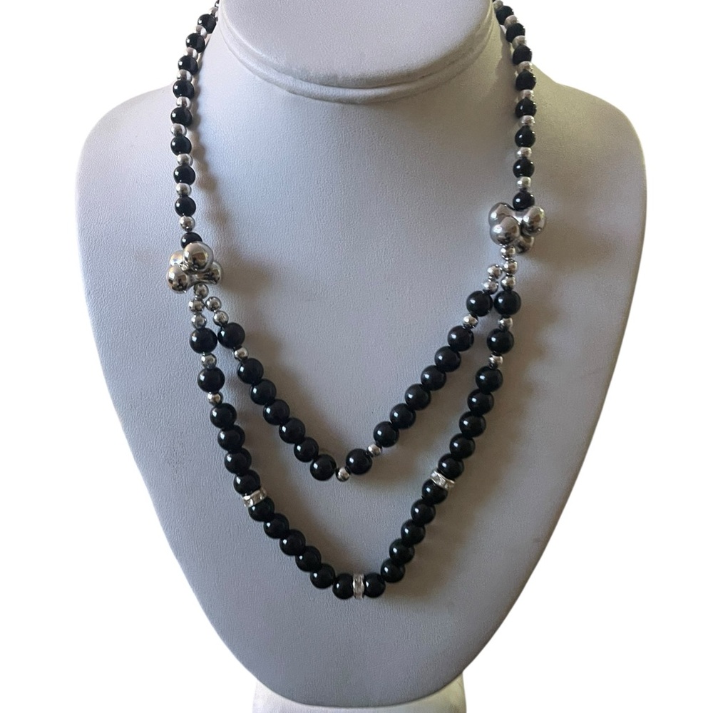 Mar Y Sol Black Beaded Double-Strand Necklace with Silver Accents
